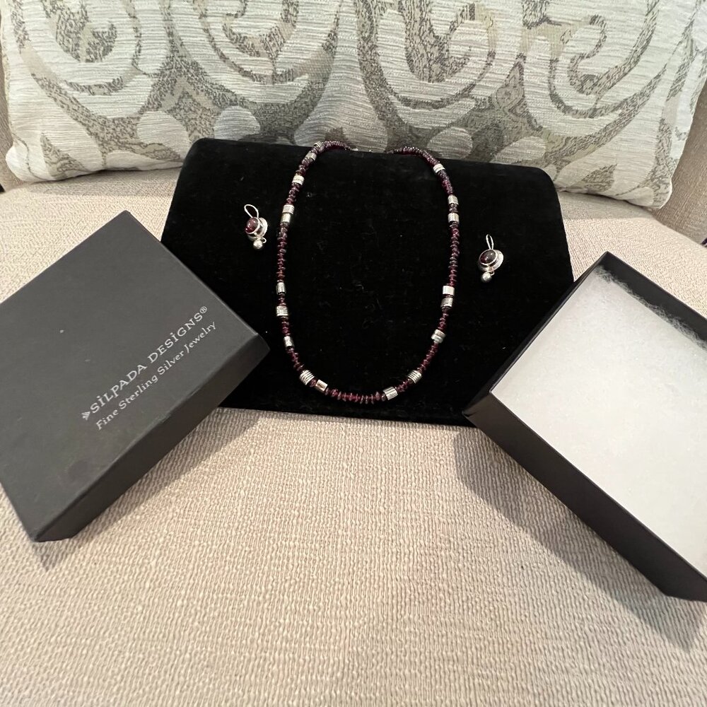 "Rare" Silpada Garnet Necklace & Earrings Sterling Silver 925